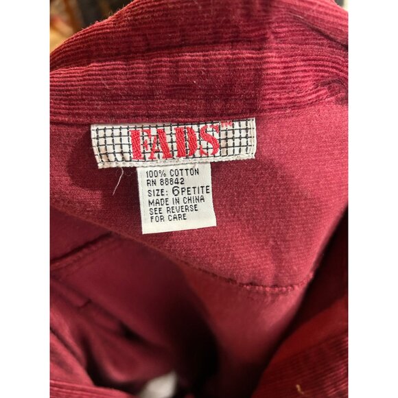 Vintage Cranberry Red Button Front Cordury Dress Long Sleeve Petite - Picture 5 of 5